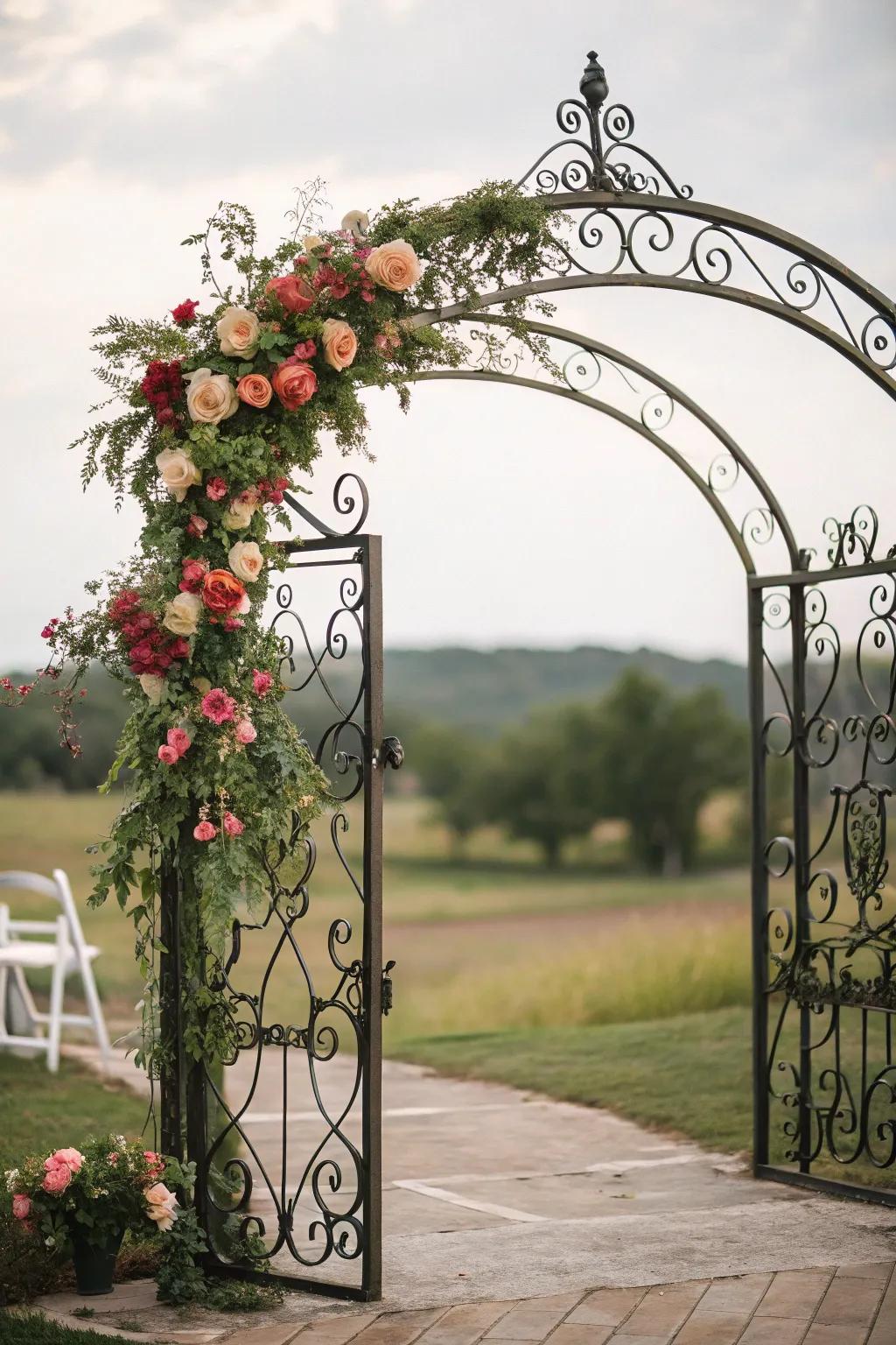 Ornamental metal creations showcasing floral charm.