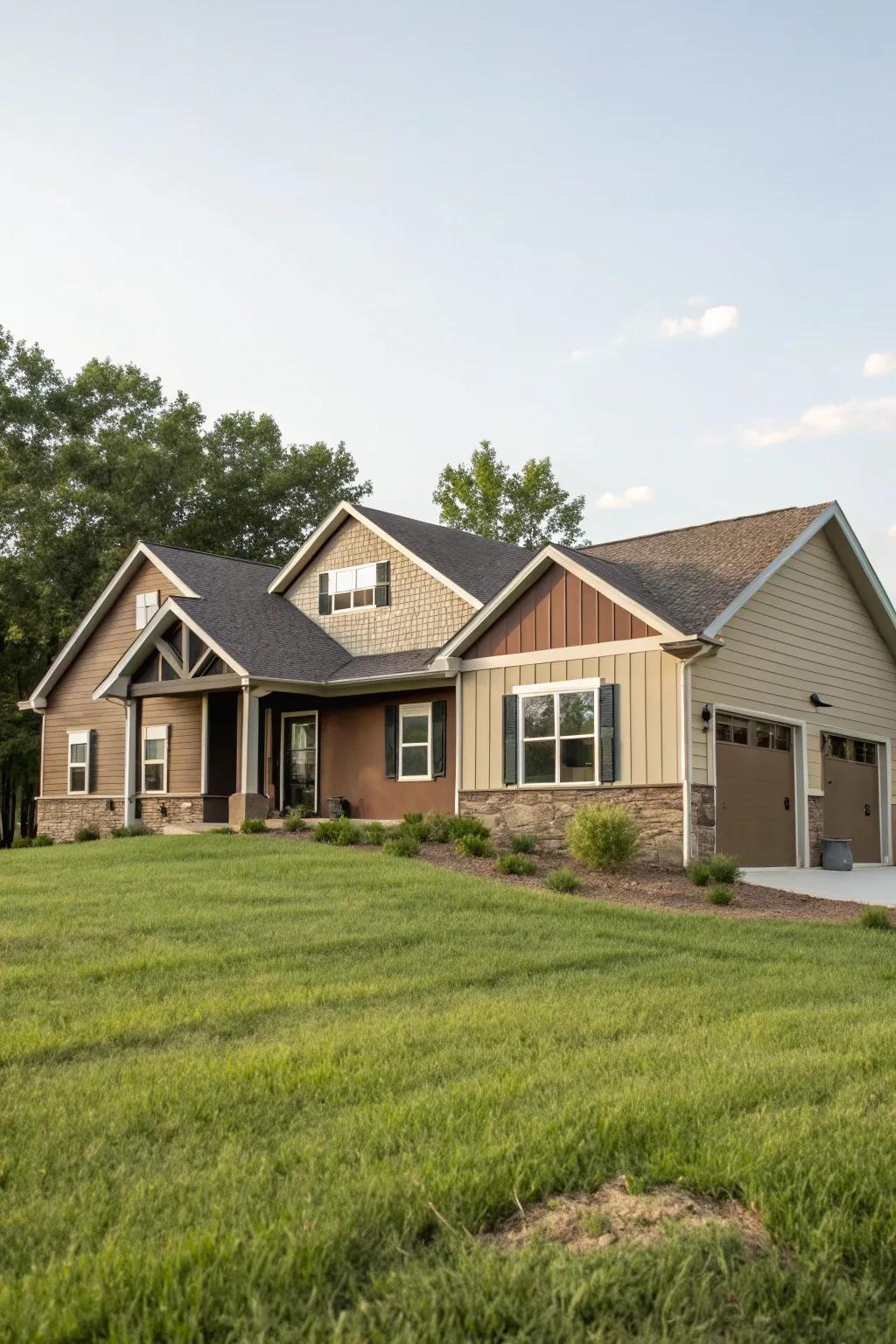 Earthy tones blend perfectly with the natural surroundings of this ranch residence.