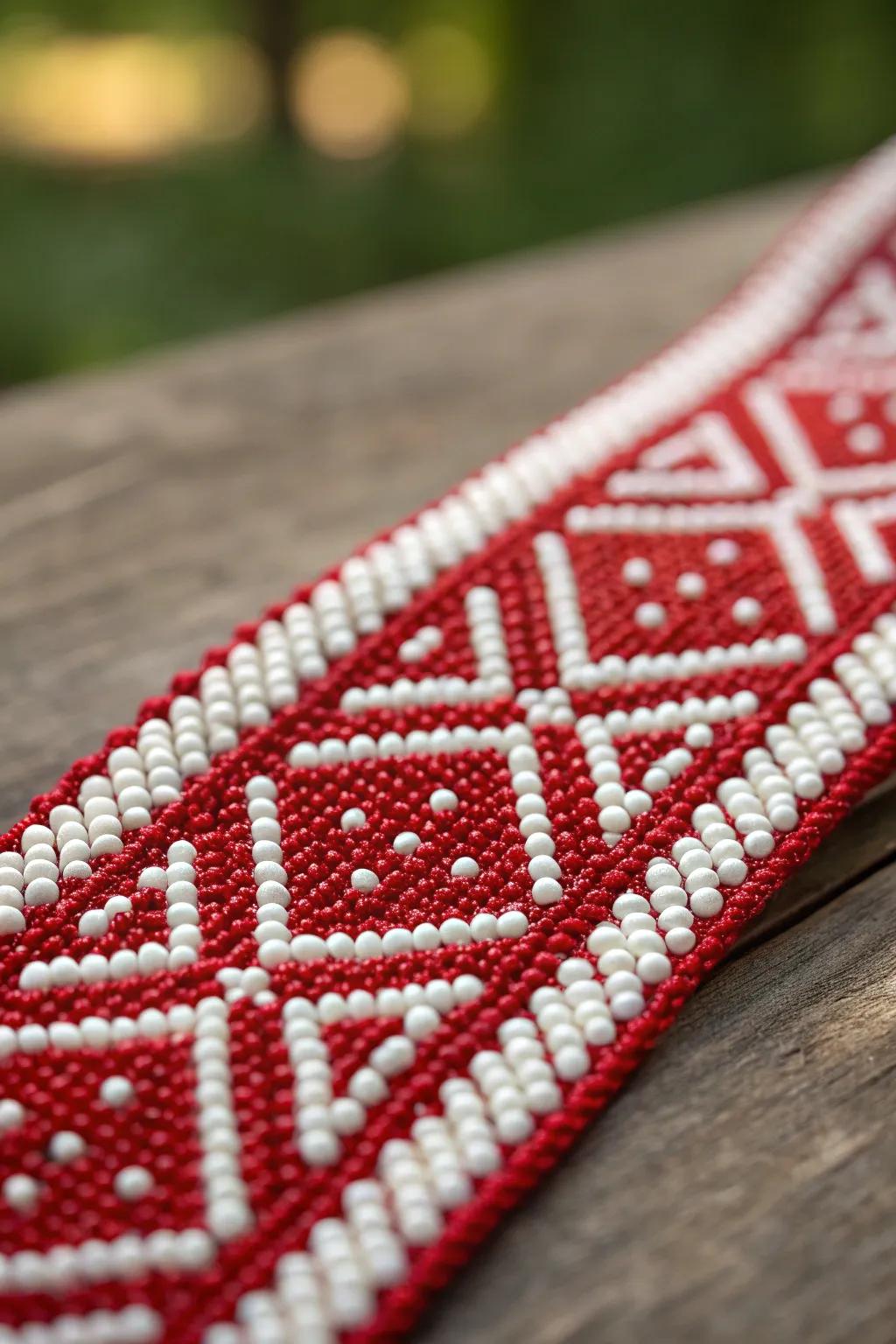 Design stunning weaves with scarlet and ivory stones.