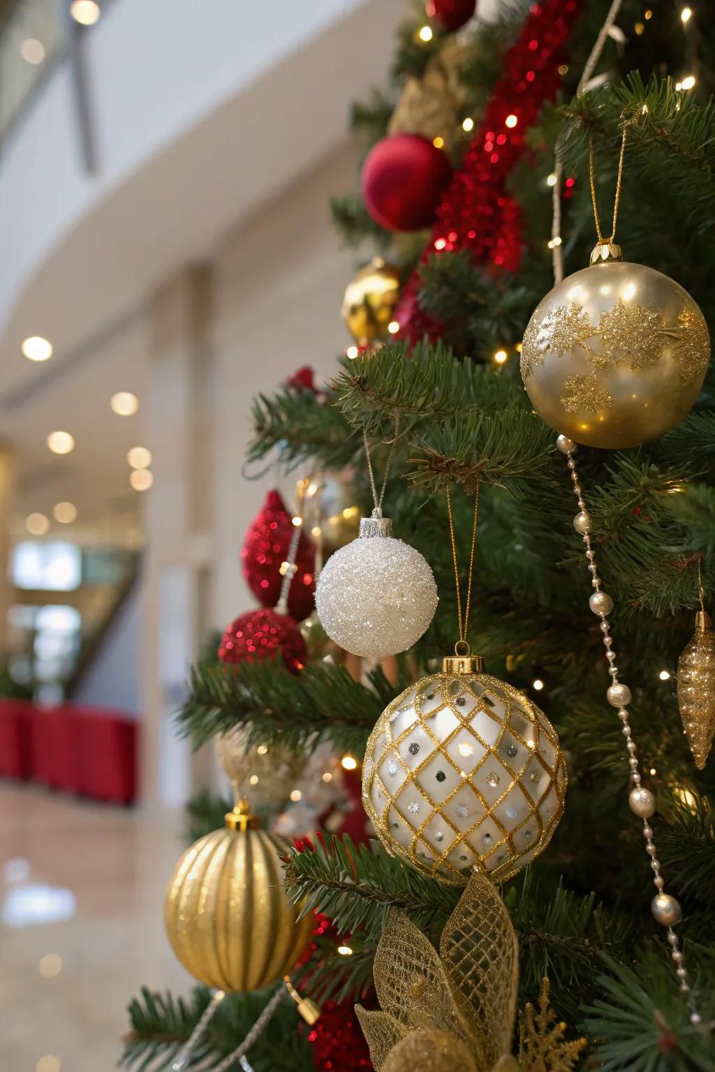 Shimmering gilded decor creates a luxurious Christmas tree theme.