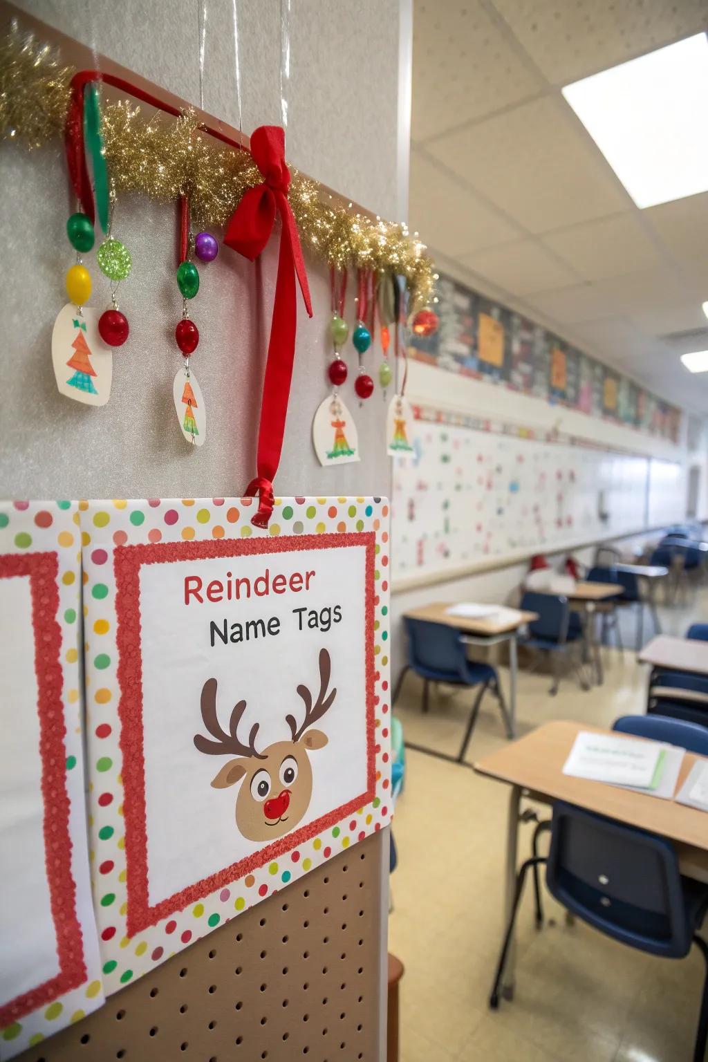 Tailored reindeer name badges make your board both enjoyable and personal.