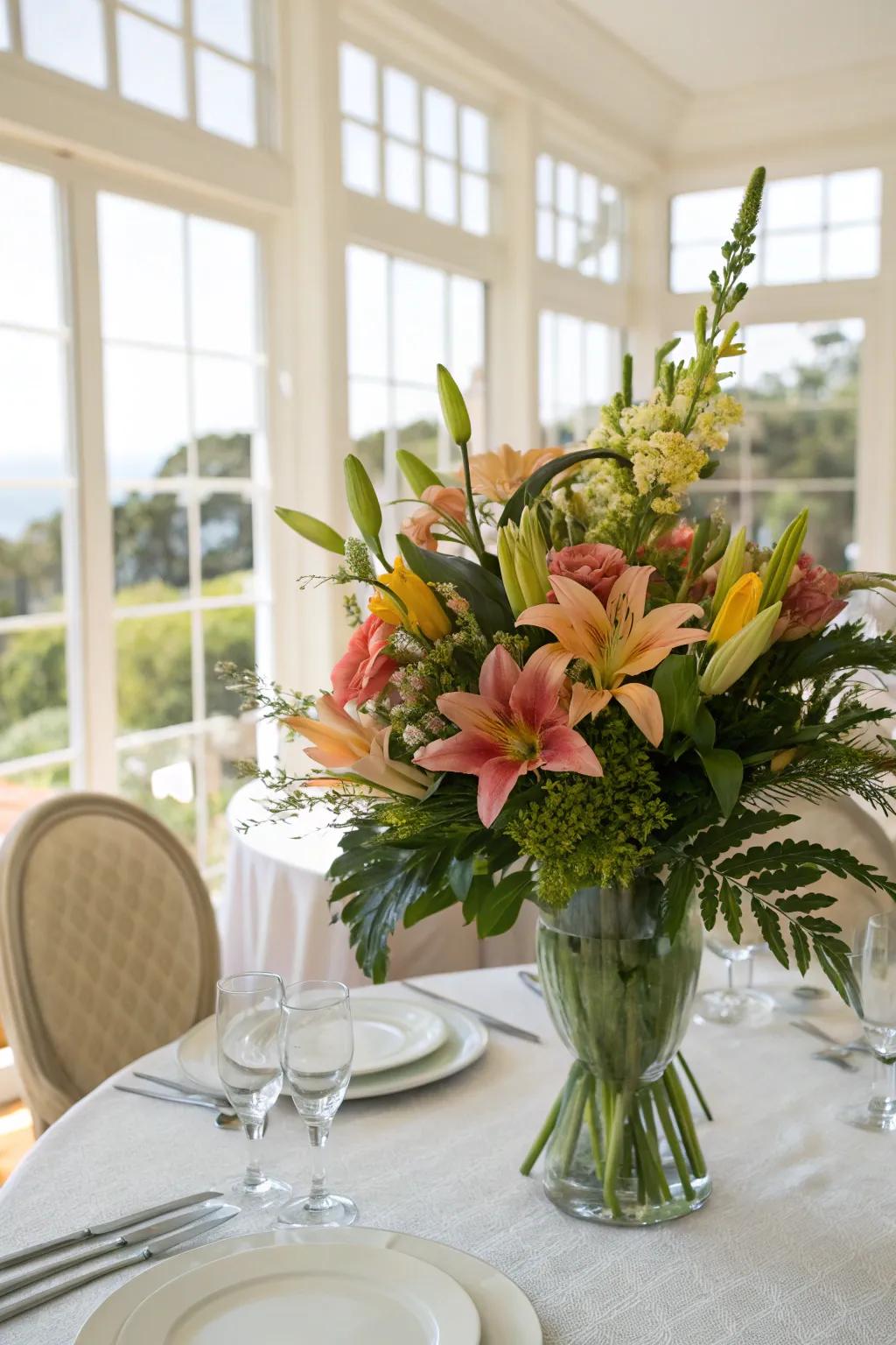 Blossoms and foliage bring all-natural appeal to the table.