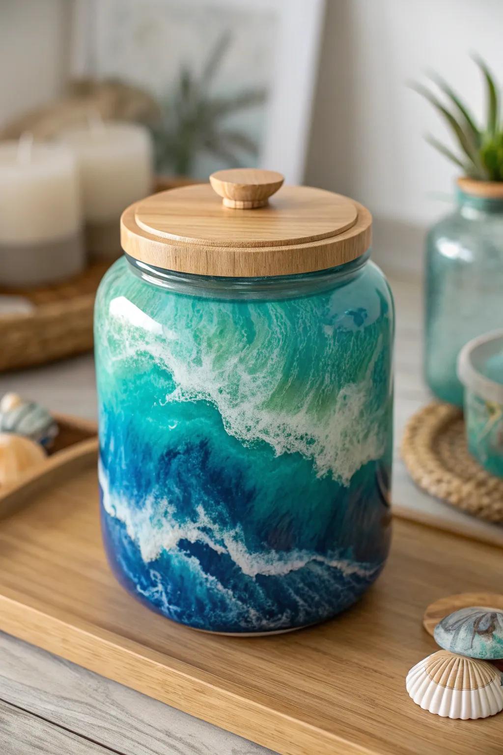 Dive into tranquility with this sea-inspired resin bottle, where artistry converges with serene refinement.
