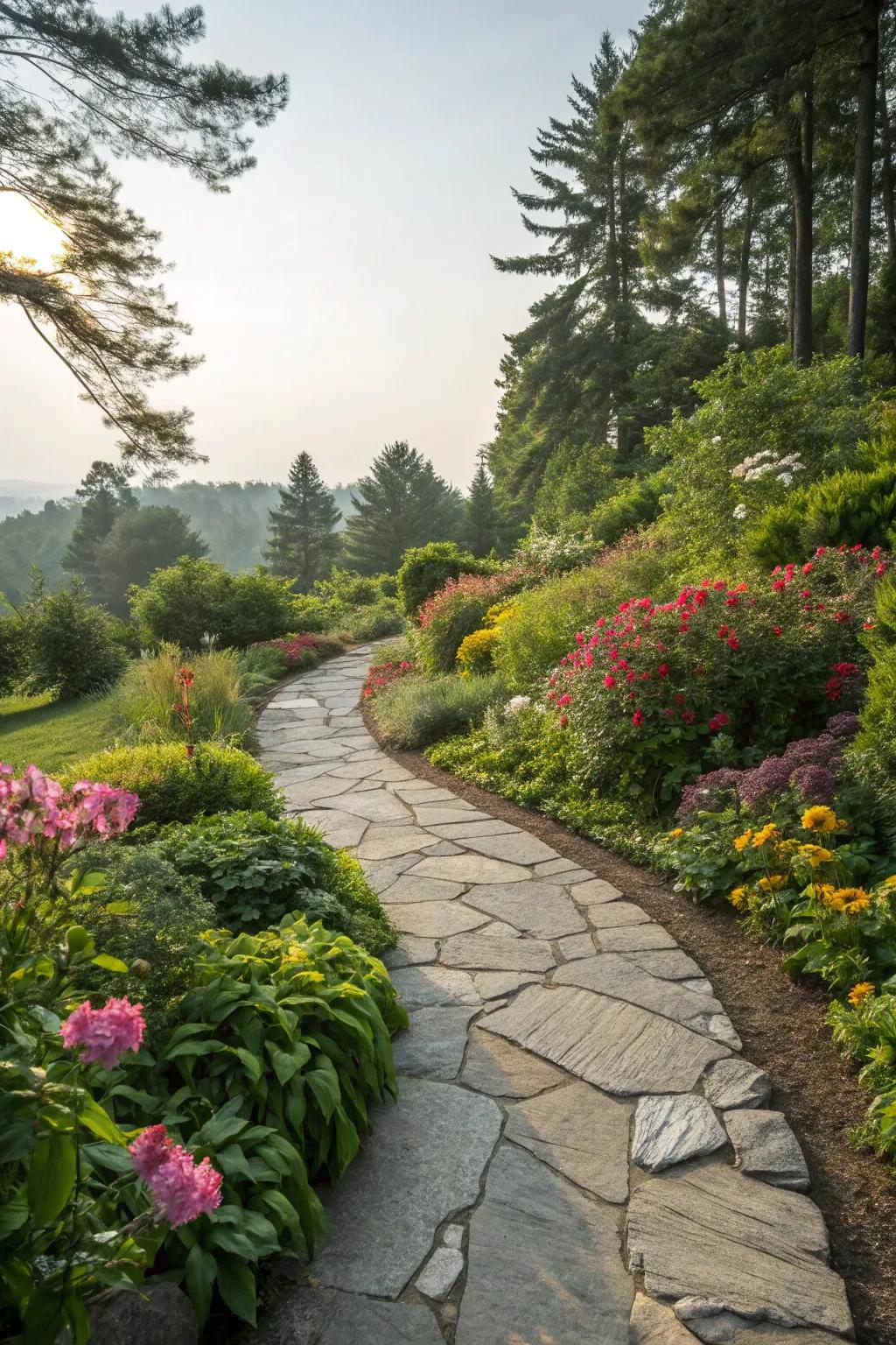 Bended routes establish a sense of stream and reception in open-air settings.