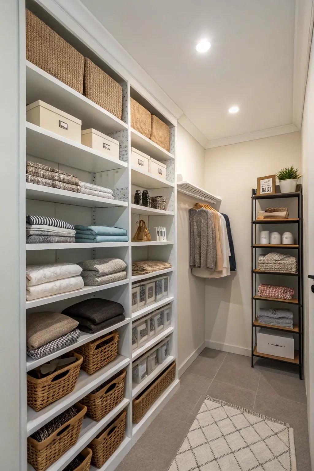 A room showcasing vertical storage to optimize spatial efficiency.