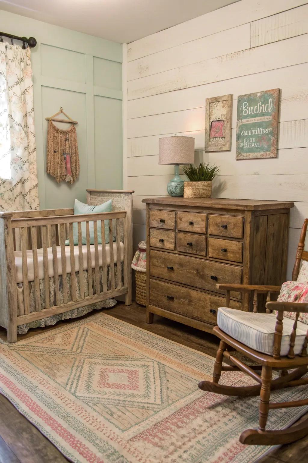 Vintage embellishments deliver timeless allure to your baby room.