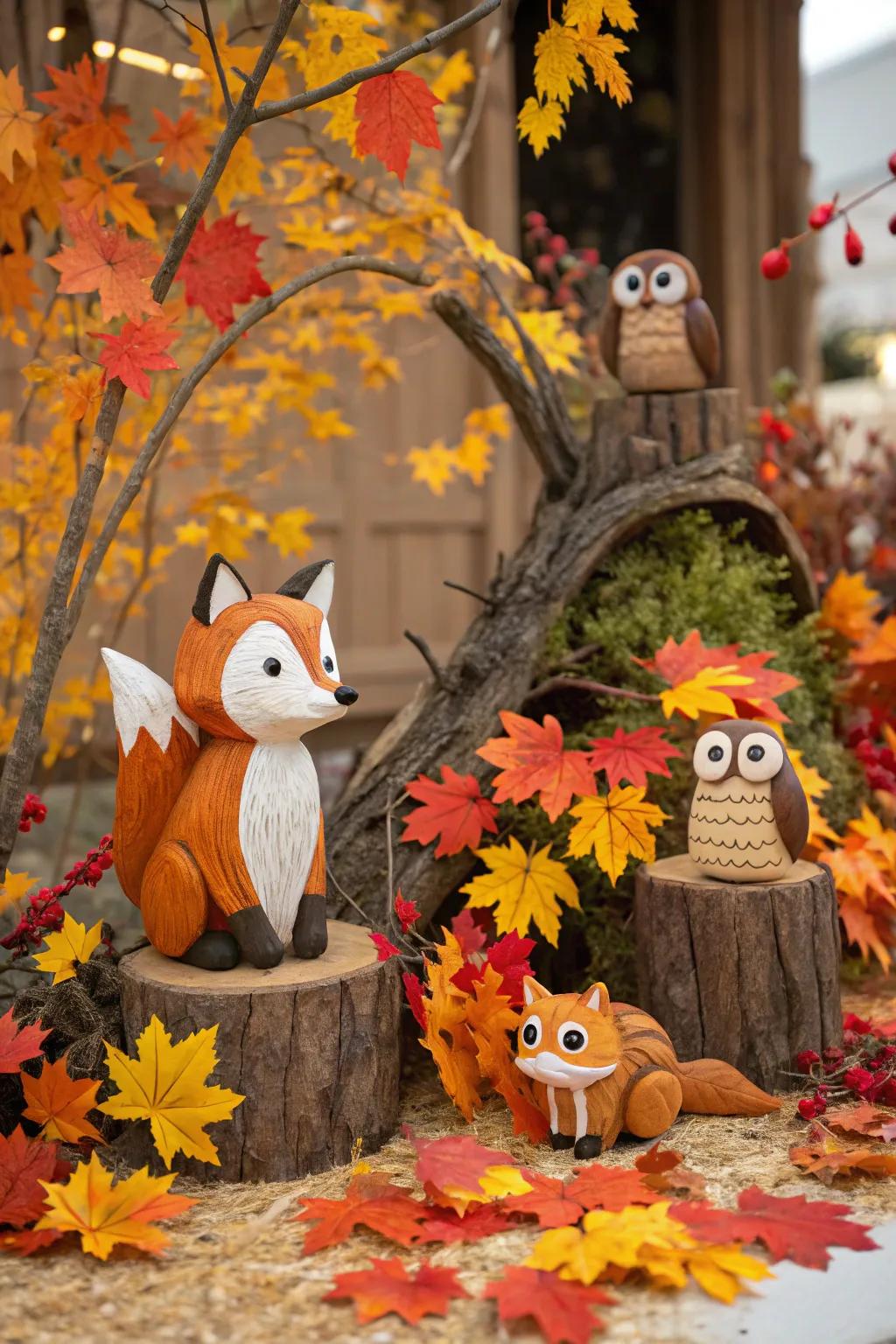 Forest creatures bring whimsicality to fall decor.