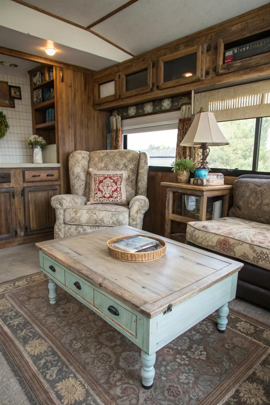 Time-worn furnishings add timeless charm and character.