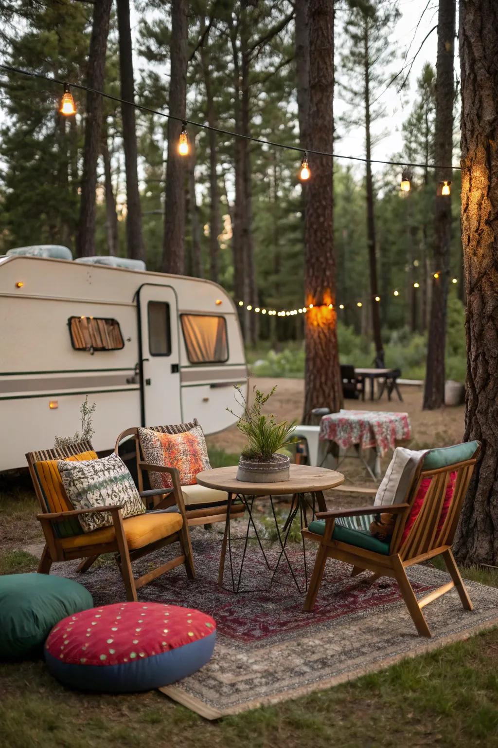 A cozy lounge space lures you to ease back and rest.