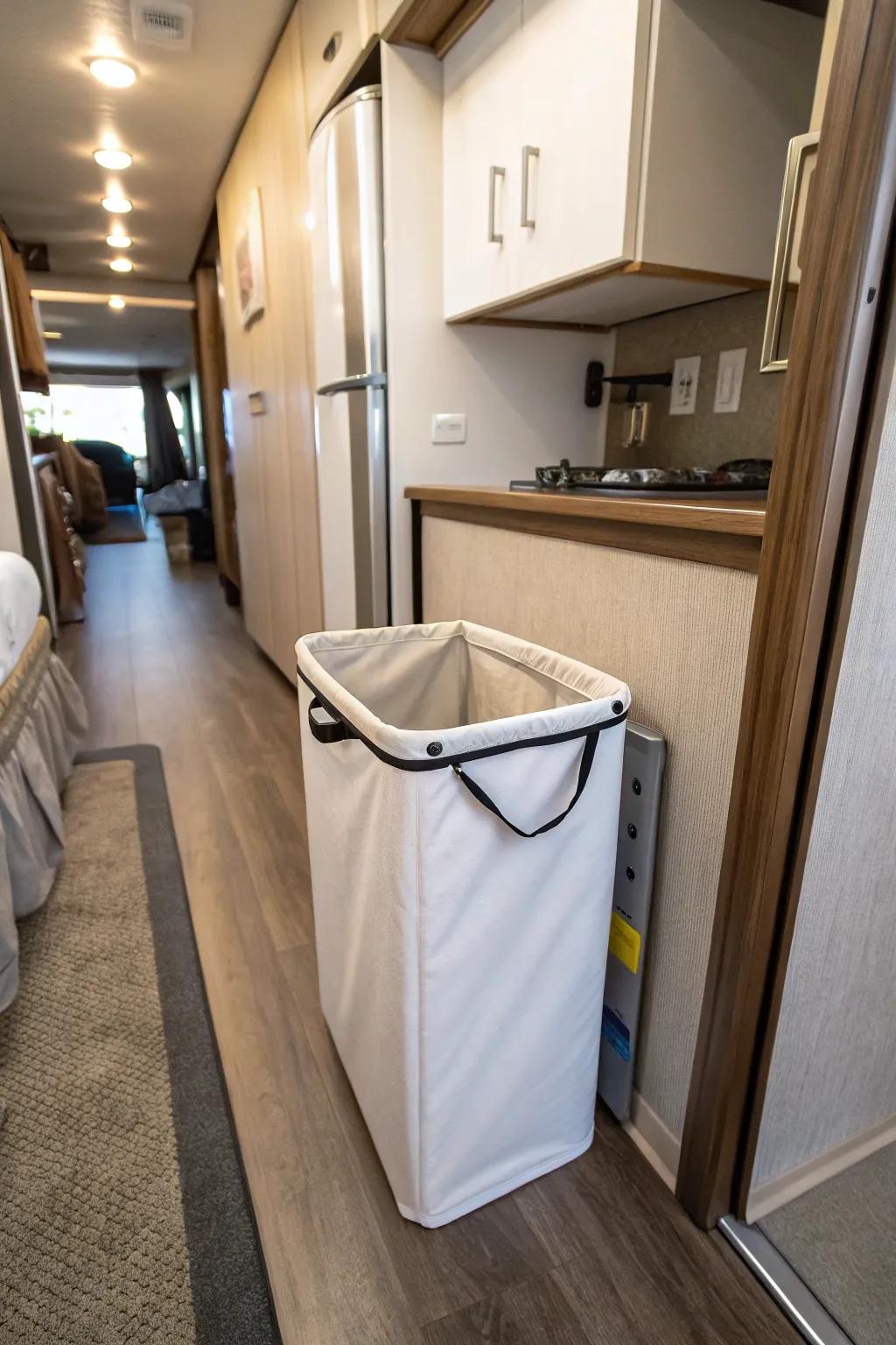 A slender receptacle that fits perfectly in a slim RV corridor.