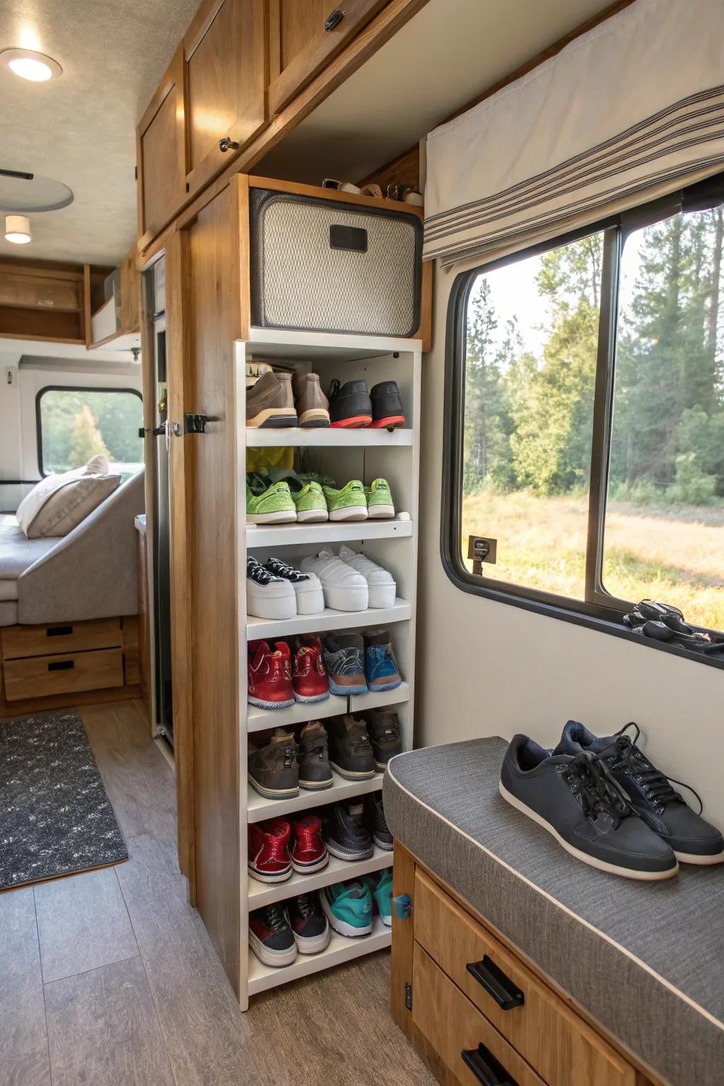 Stack your shoes upward with stylish shelving units.