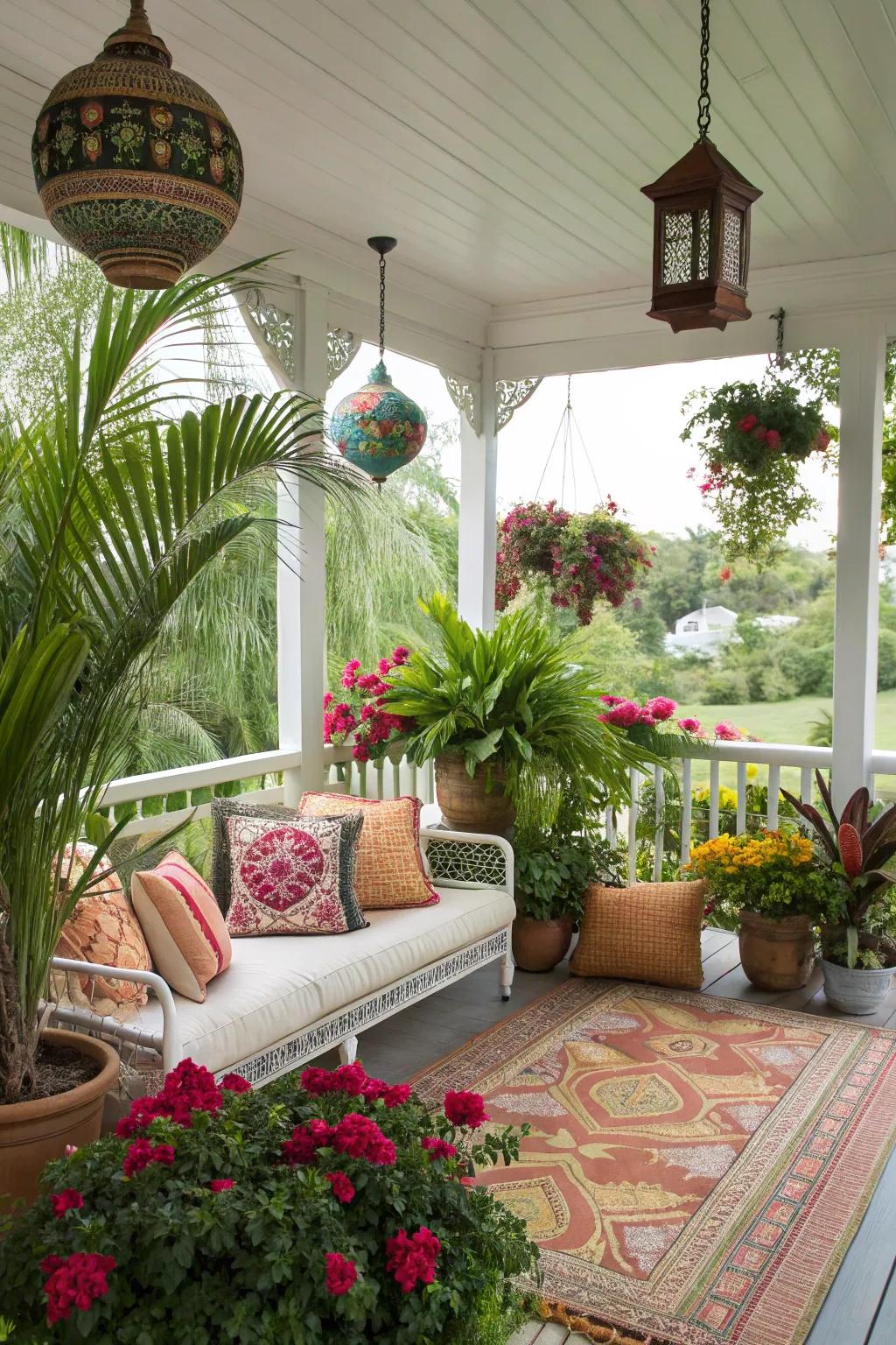 A veranda styled with tropical themes imparts a vacation-inspired sentiment to your dwelling.