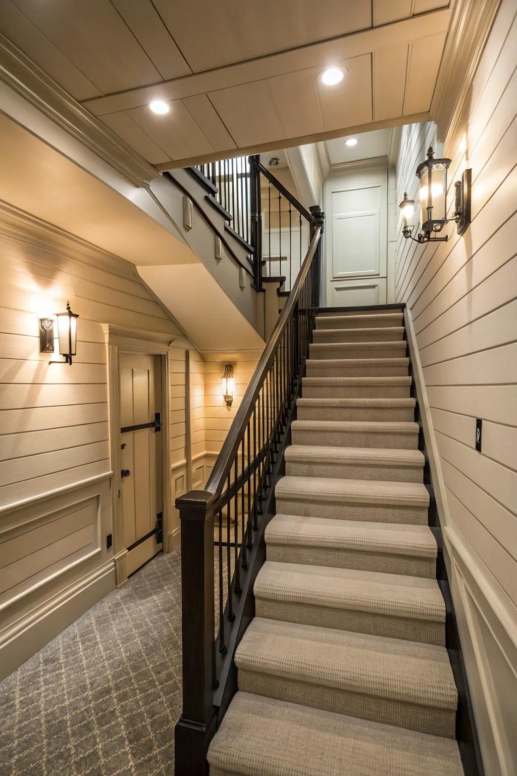 A seamless shift to the basement thanks to shiplap.