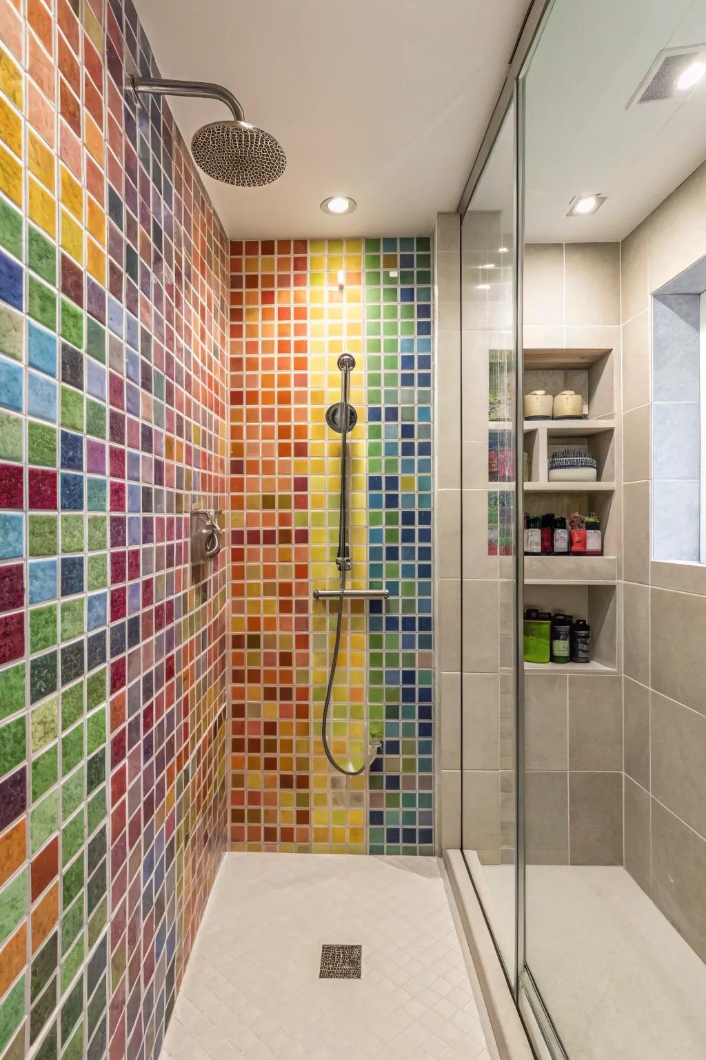 Splashes of vibrant mosaics inject personality and flair into the space.