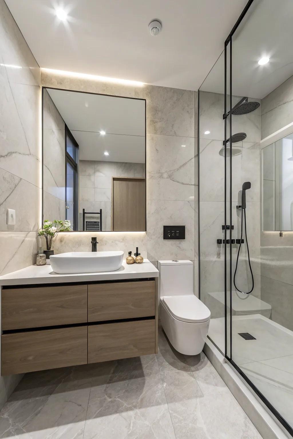 Minimalism provides clarity and serenity to small bathroom environments.