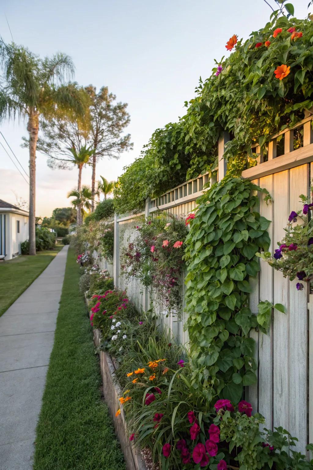 Lively side yard featuring a standing botanic enclosure.