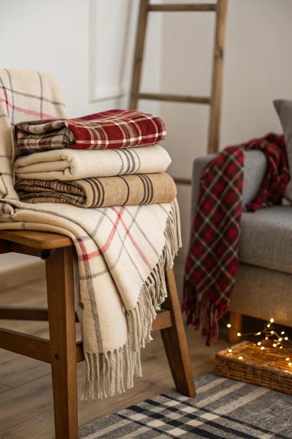 Comfortable coverlets enhance warmth to the autumn design.