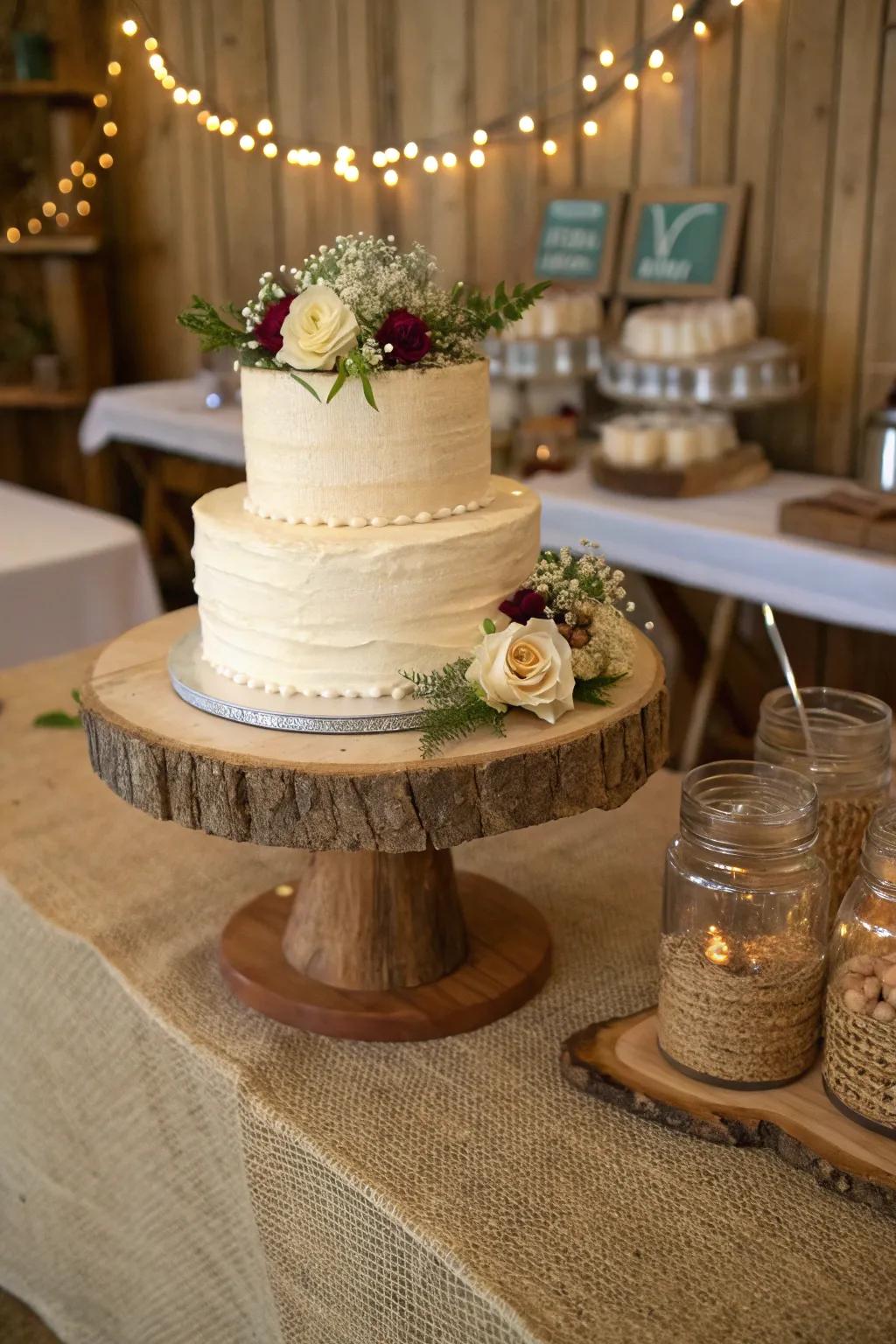 Homespun charm through a timber confection pedestal.