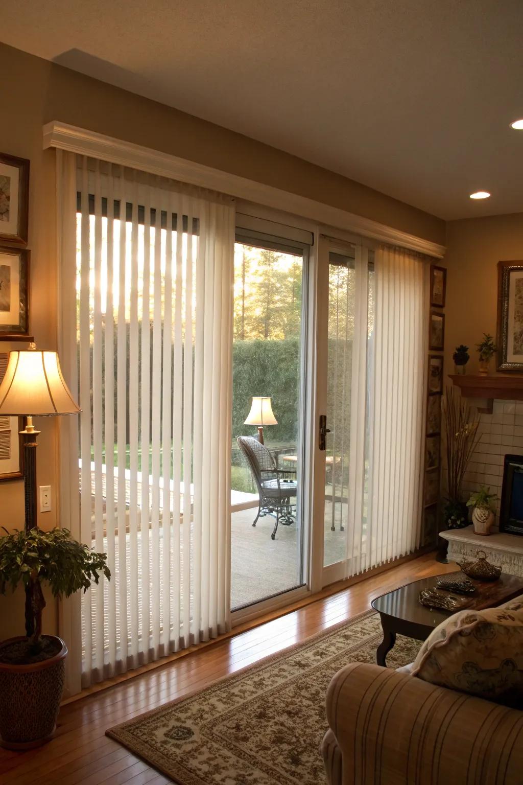 See-through upright shades provide privacy without sacrificing light.