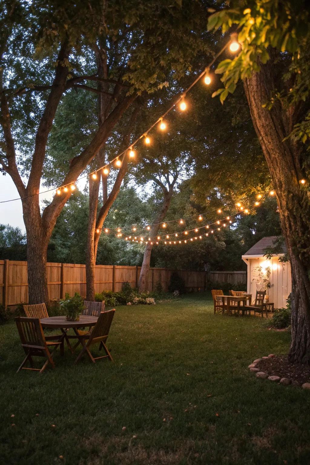 String lights bring a captivating element to any compact backyard.