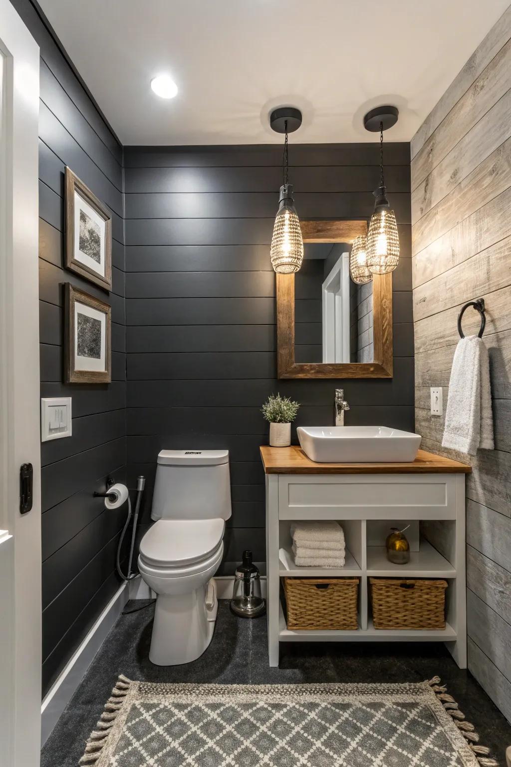 Charcoal introduces drama and refinement to a compact area.