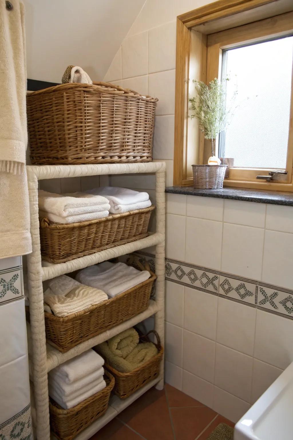 Baskets offer a natural yet structured storage method.