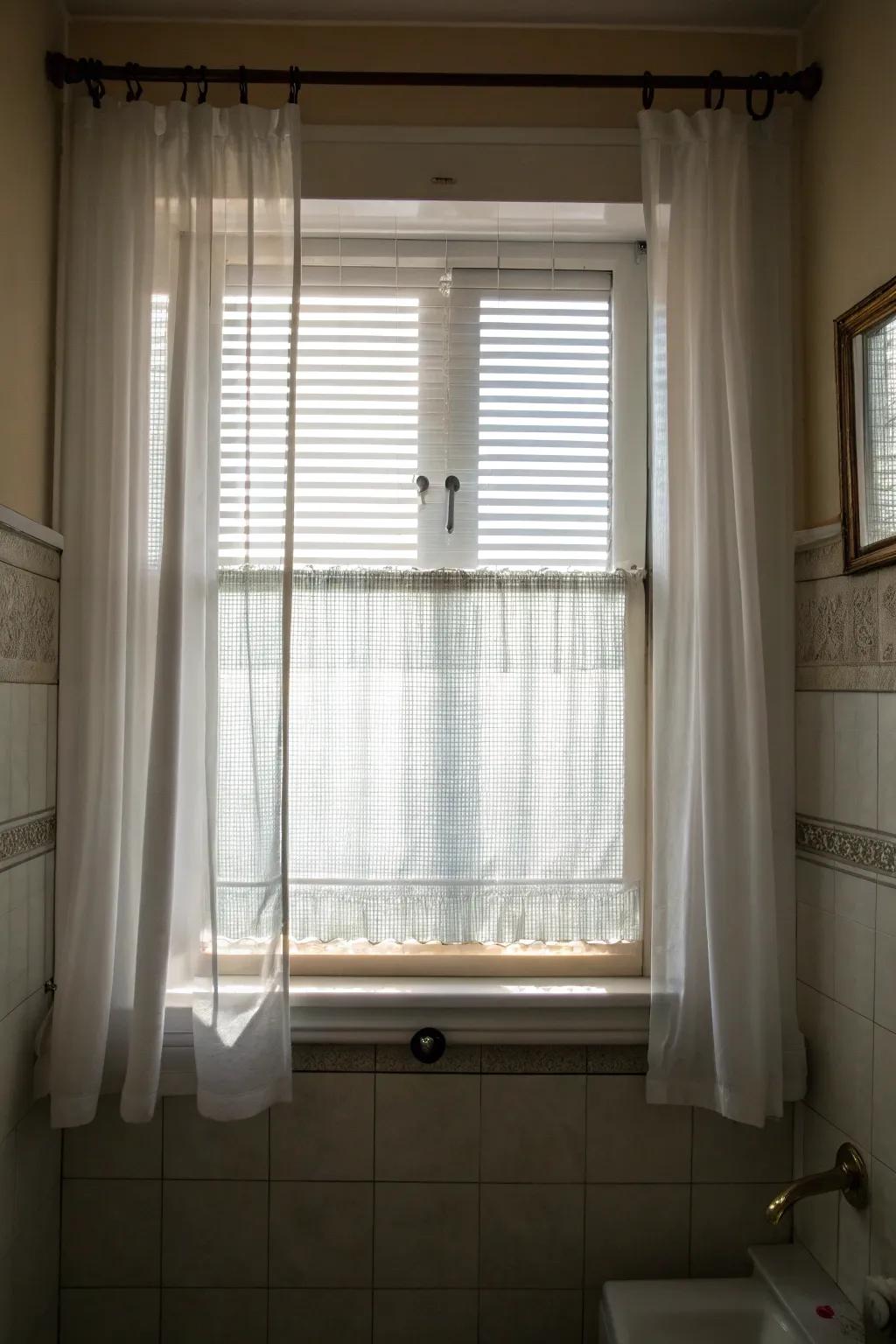 Sheer blinds balance privacy with natural light.
