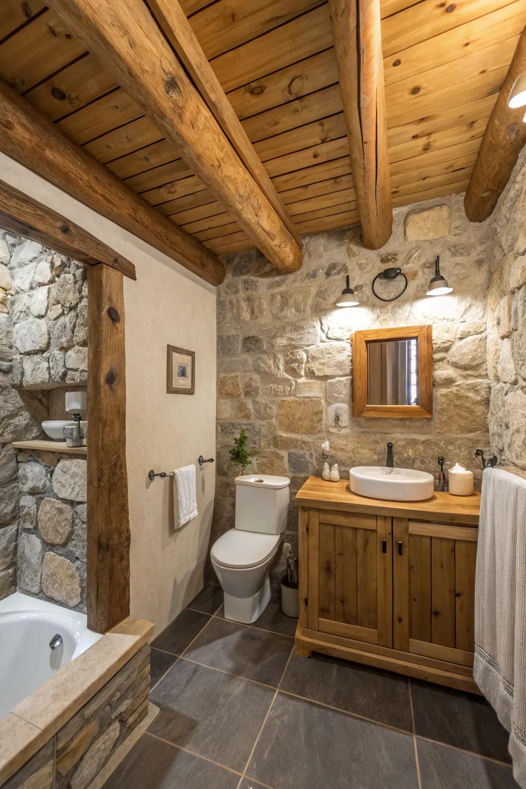 Country supports enhance the character of this welcoming bathroom.