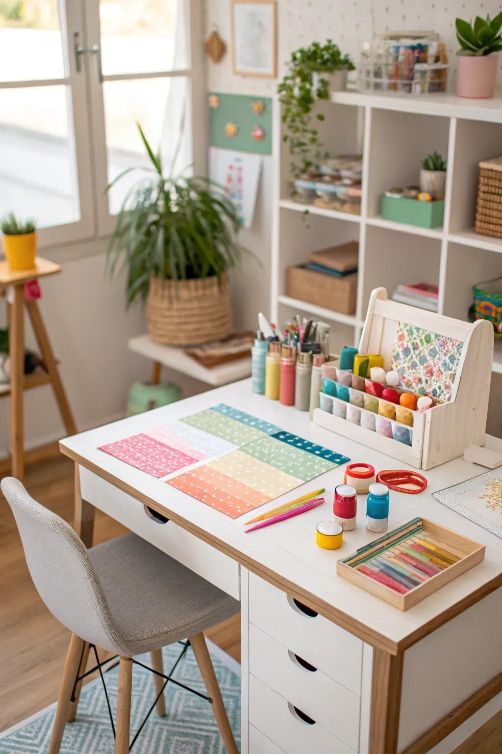 A small-footprint desk fits nearly anywhere, creating an ideal surface for all your crafting needs.