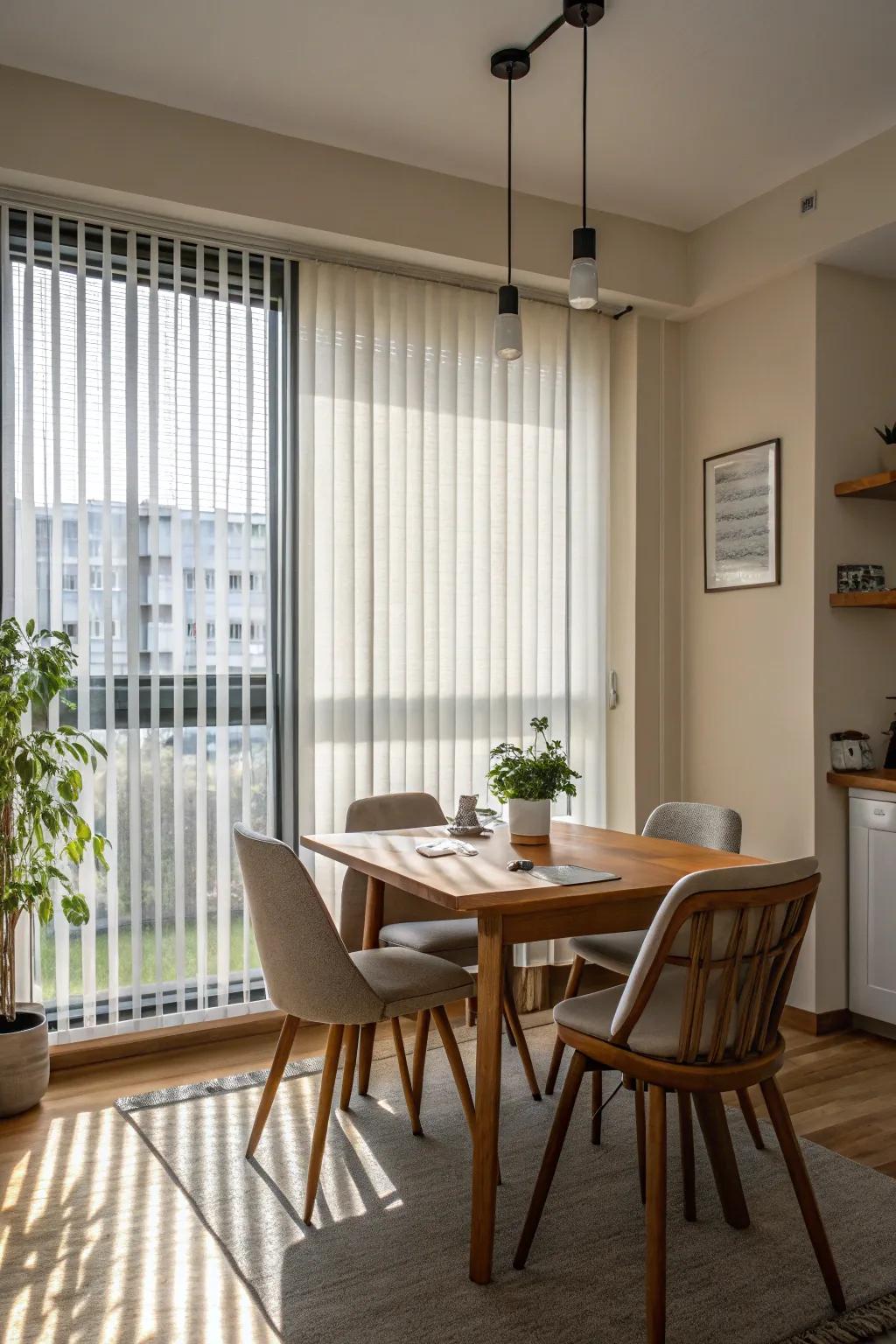 Upright blinds impart a polished, contemporary touch to larger windows.