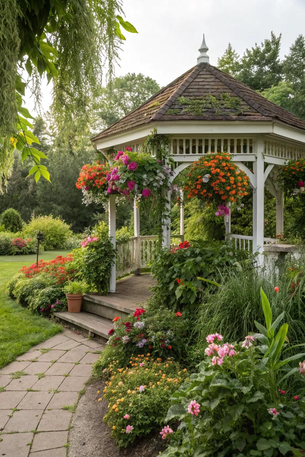 Provide a hint of enchantment using a suspended garden pavilion.