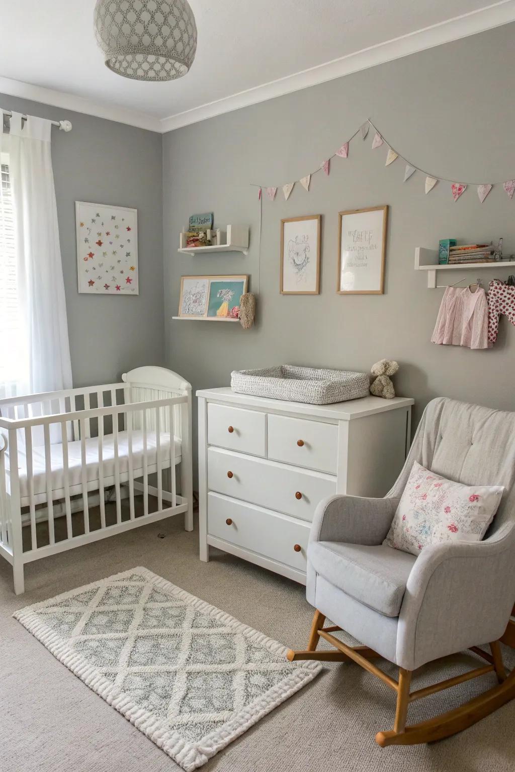 A bright color scheme brightens the baby’s room.