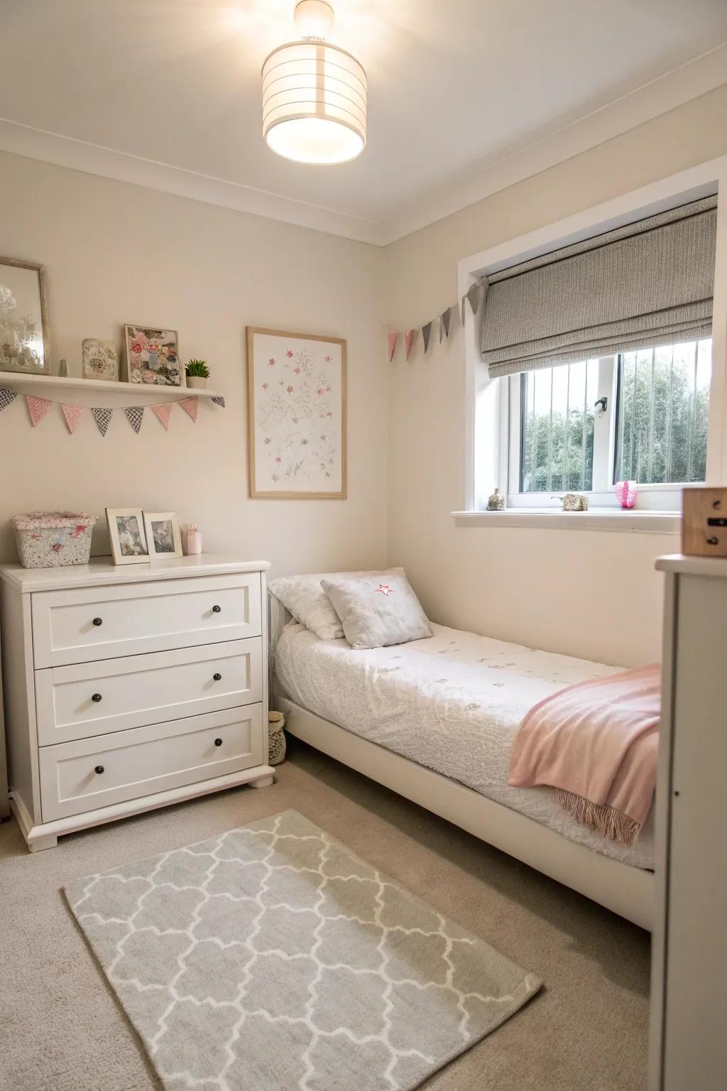 Smaller-scale furniture maintains the area open and efficient.