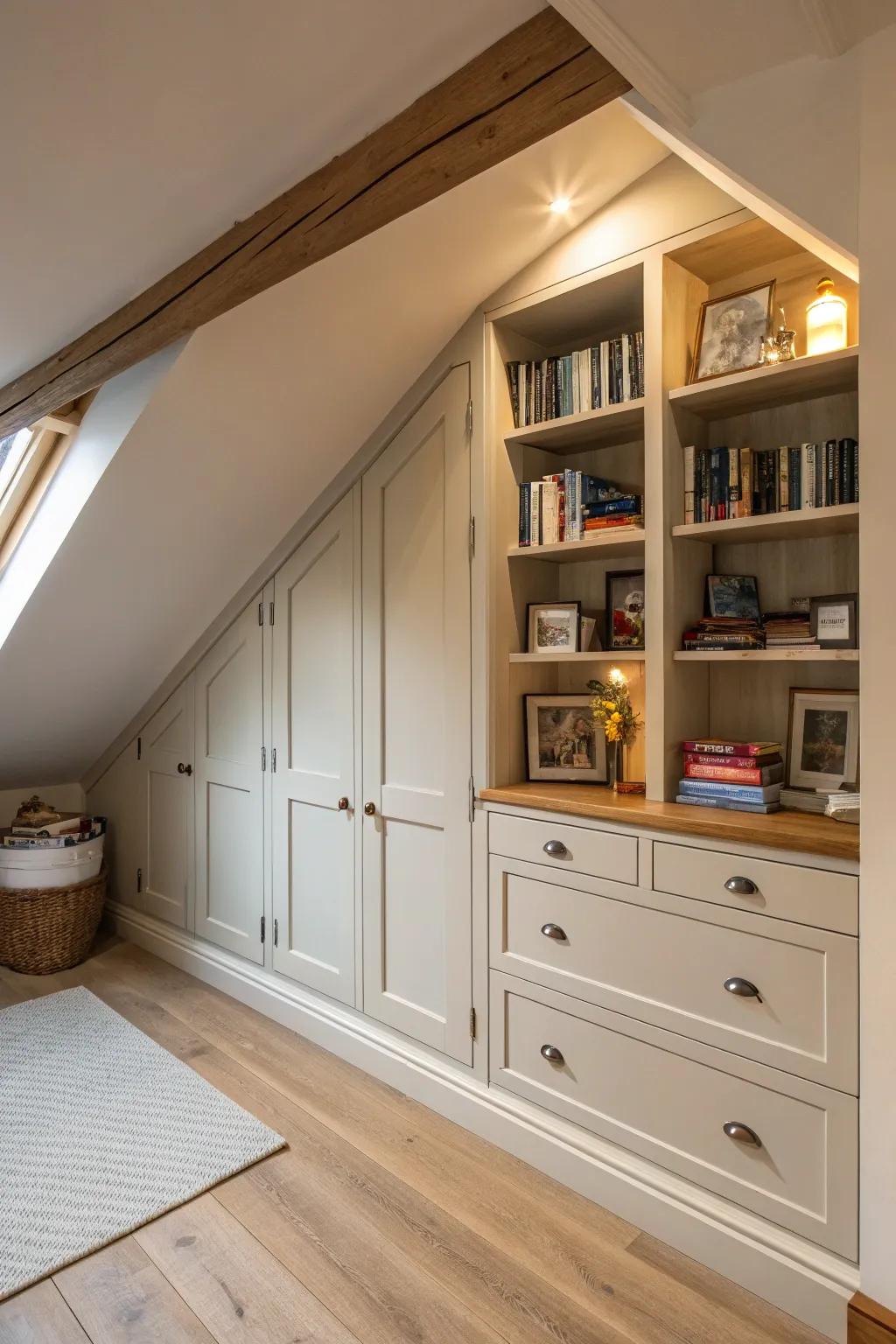Integrated cabinets can make a powerhouse out of a strange nook.