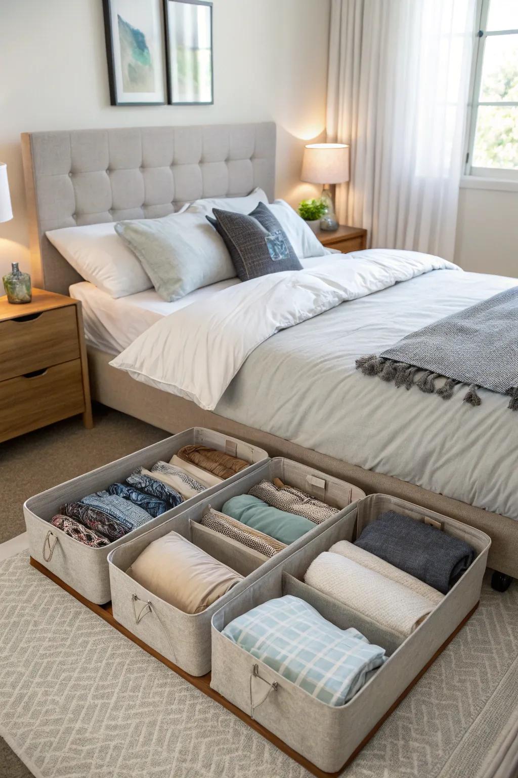 Exploit under-bed areas for increased storage capacity.