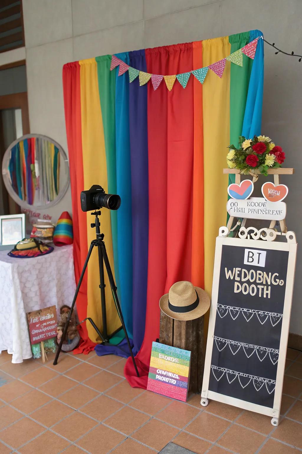 A fun DIY photo booth corner for creating lasting memories.