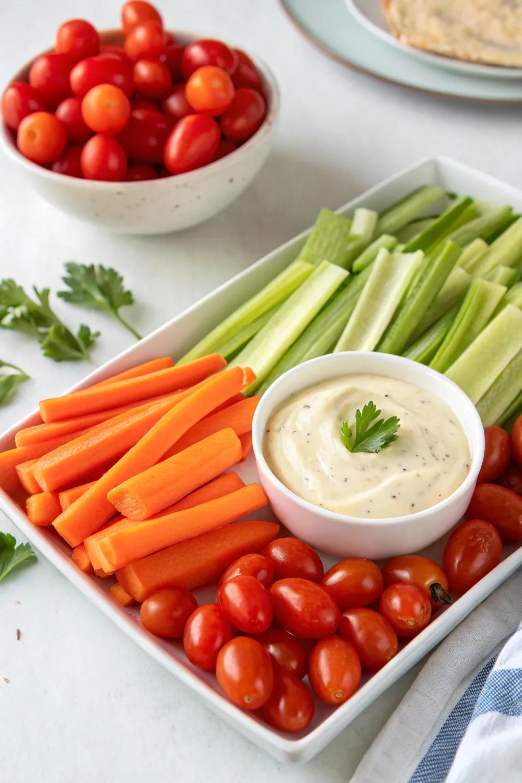An abundance of veggies, ideal for healthful snacking.