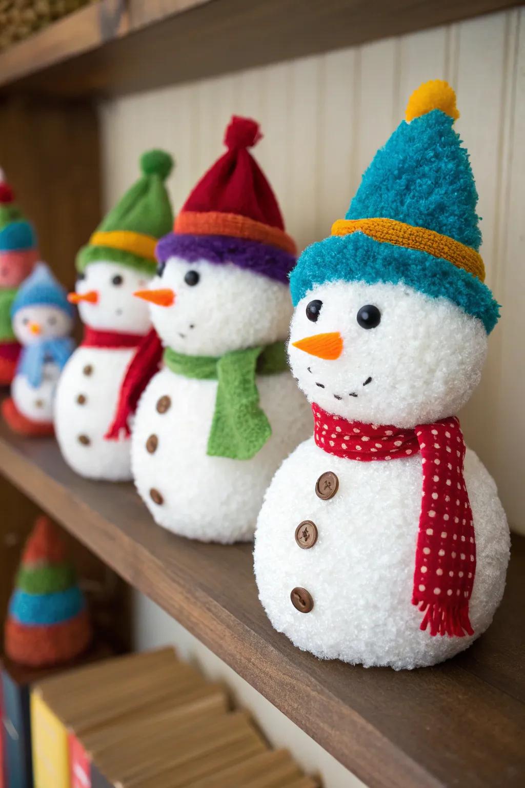 Joyful fiber ball snow figures are set to brighten up your day.