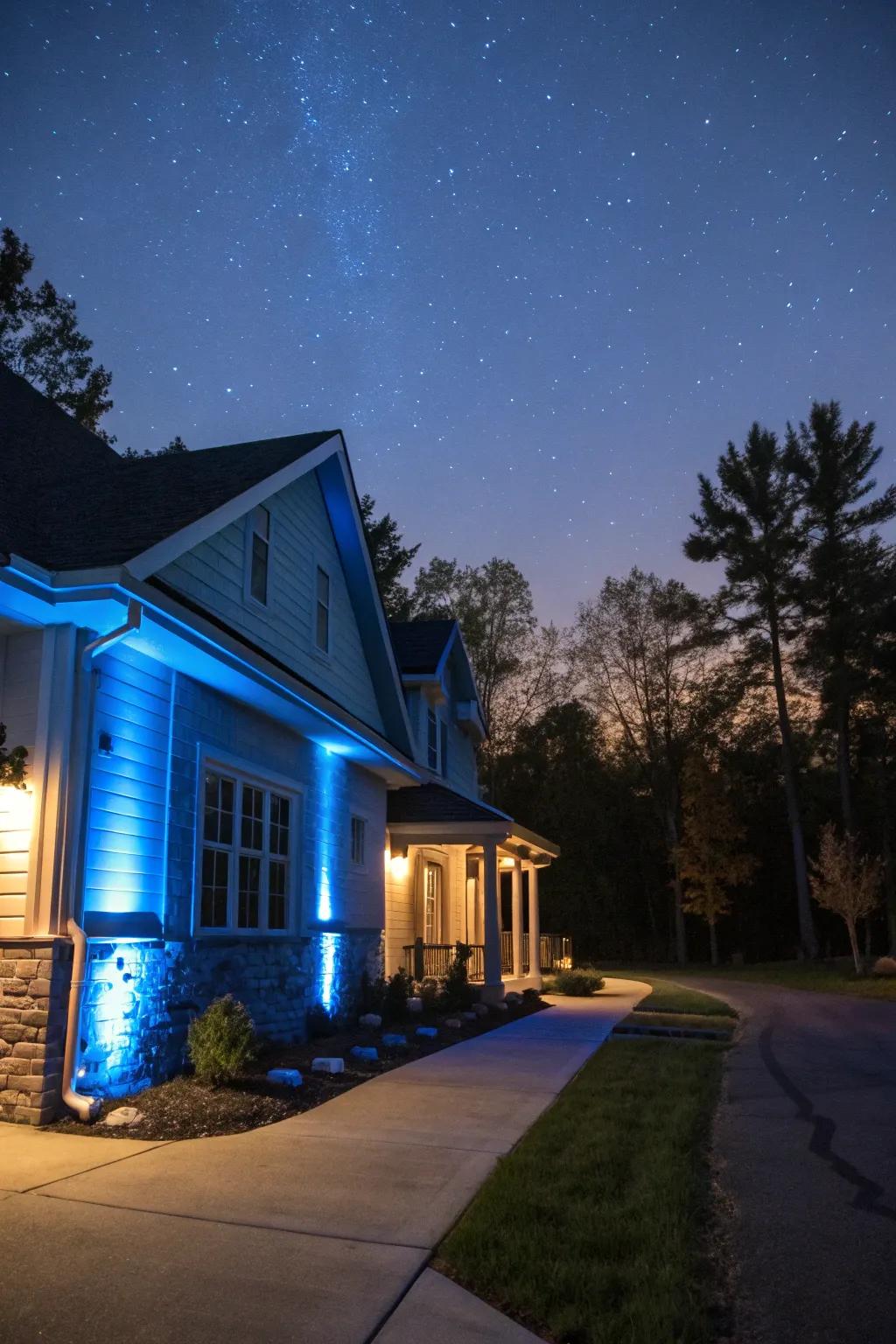 Soft cerulean soffit beams inject a playful element to a home's facade.