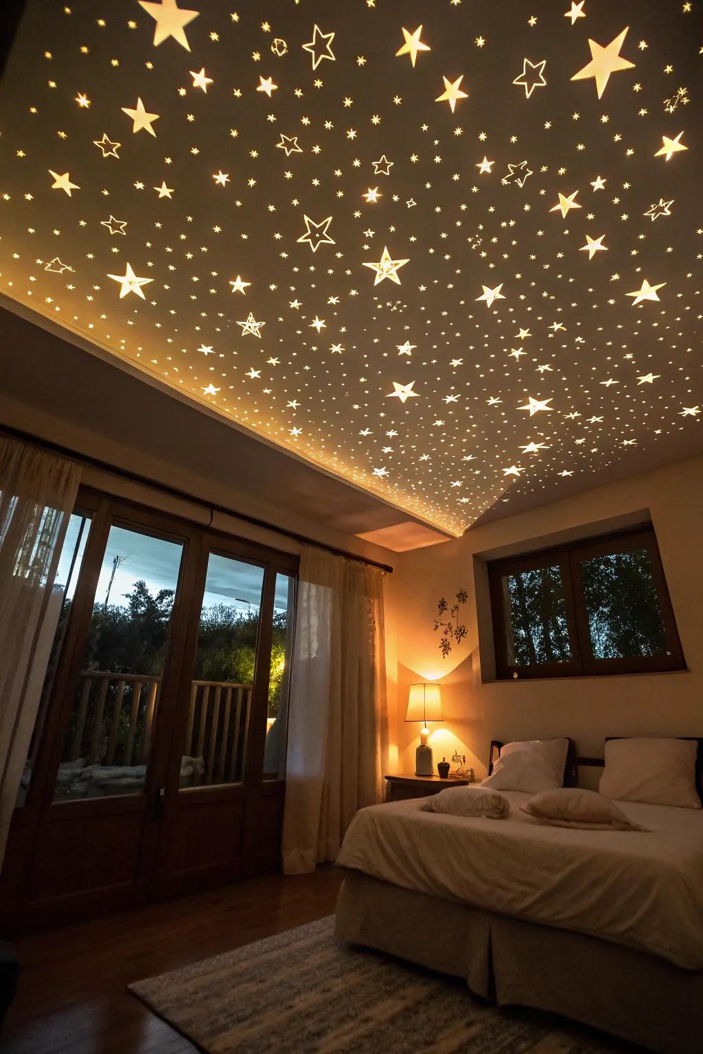 Starlit canopies provide a tranquil and enchanting mood.