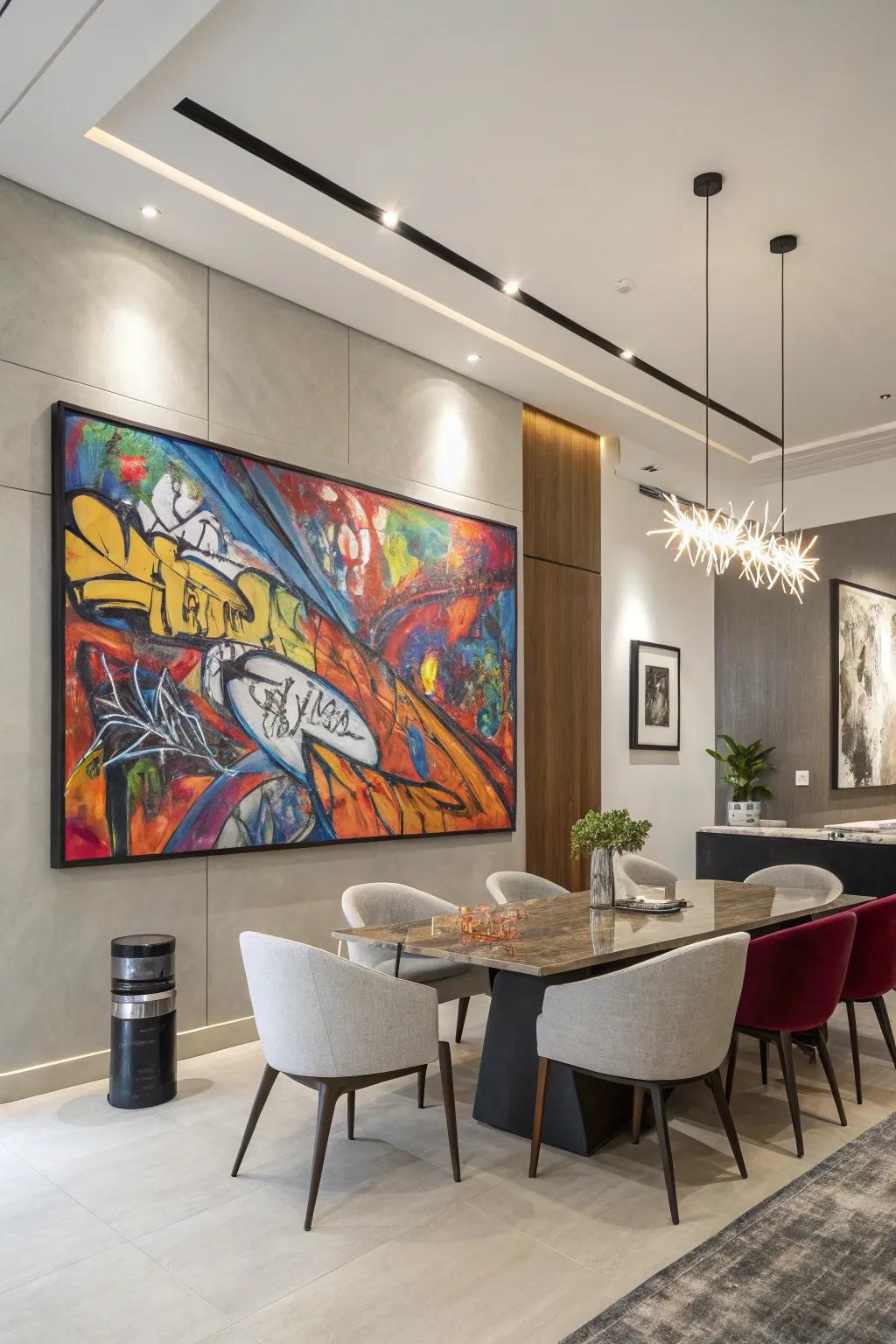 Large format non-representational art provides dynamic energy to your space.