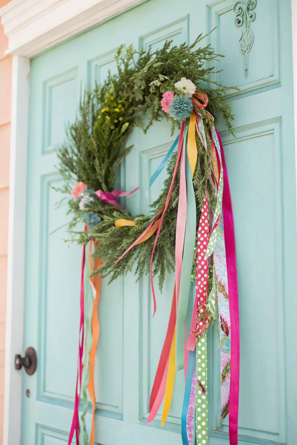 Textiles introducing a whimsical detail to your spring wreath.