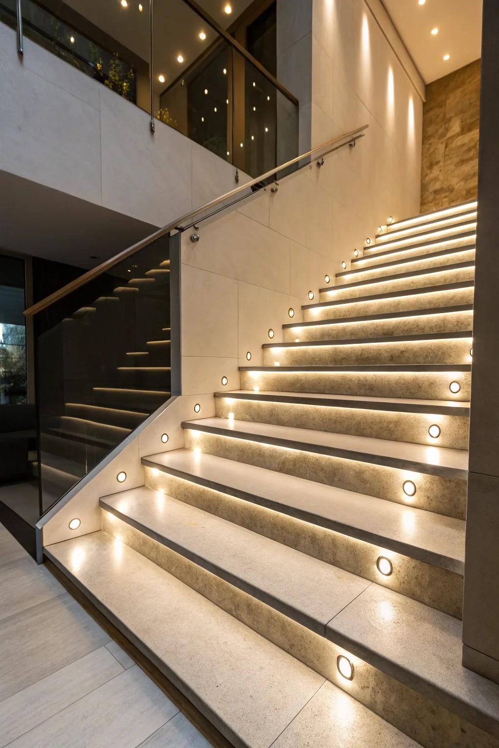 Recessed lights present a minimalist and fashionable look.