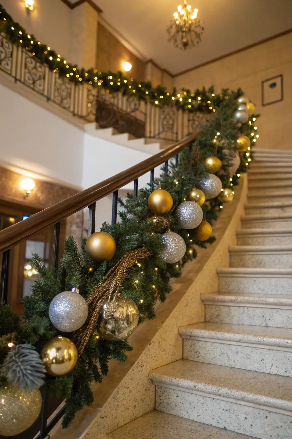 A garland embellished with shimmering refined and bright spheres.