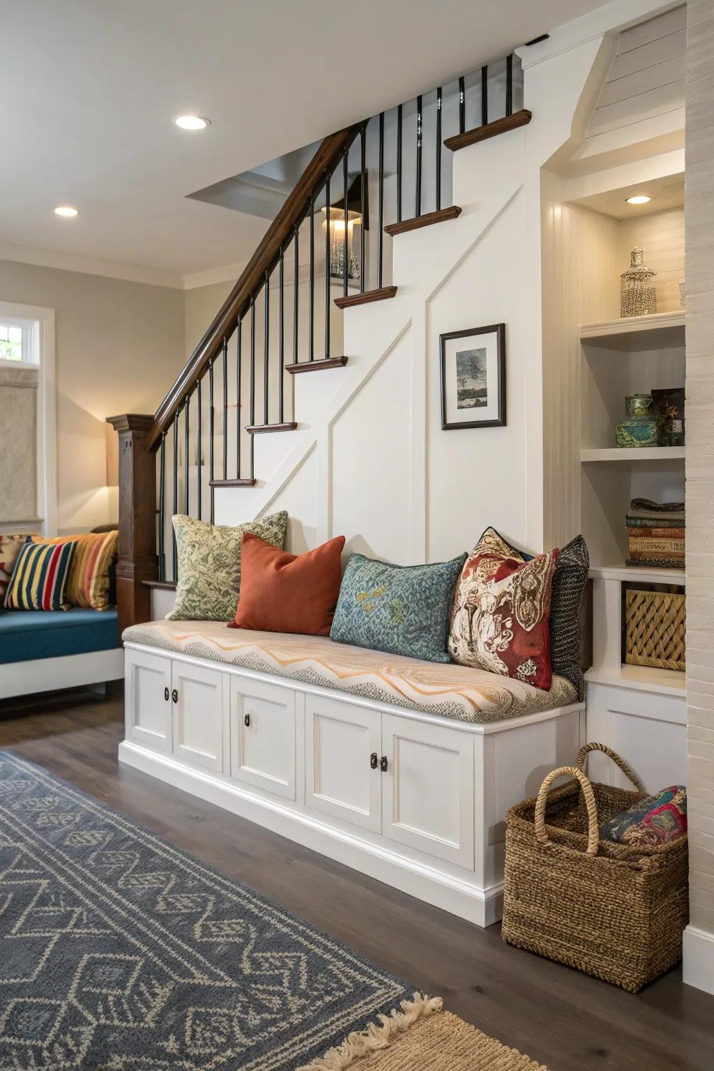 Merge comfort and utility through a seating bench providing concealed storage.