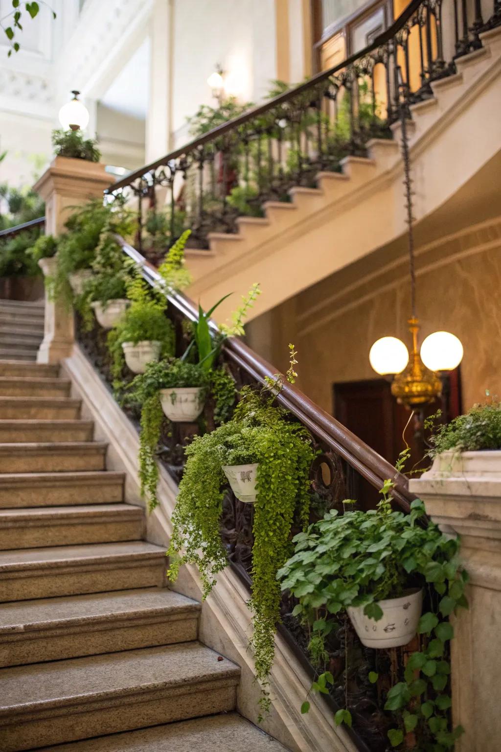 Integrate flora for a rejuvenated and vibrant staircase.