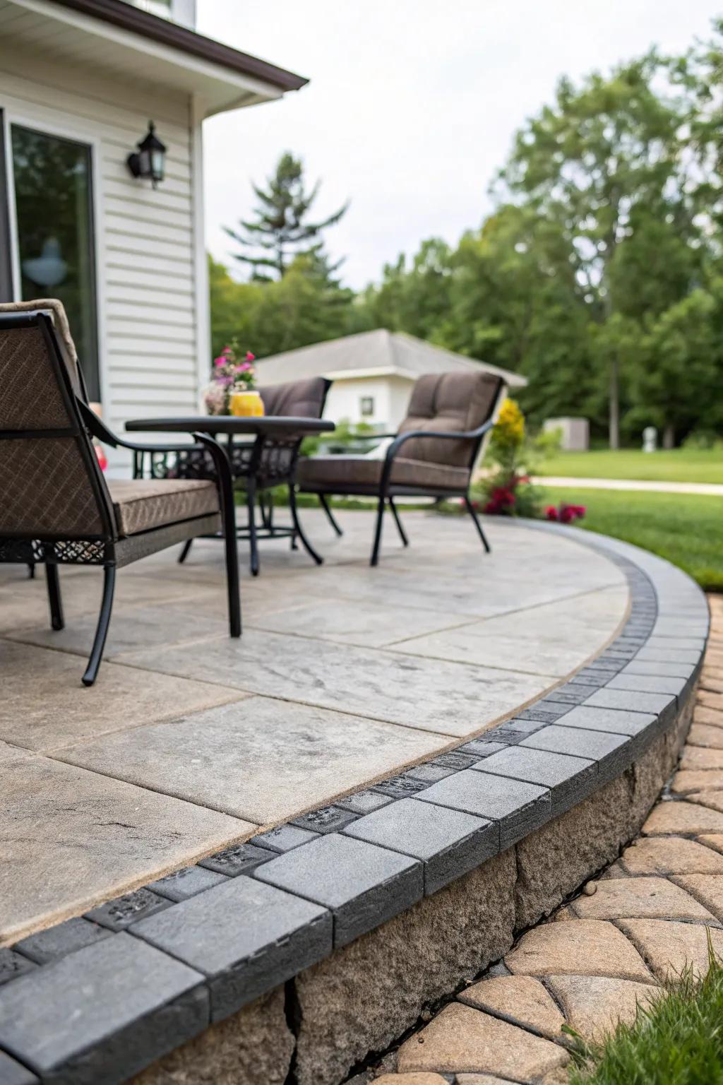 Dynamic terrace featuring a contrasting color stamped concrete edge