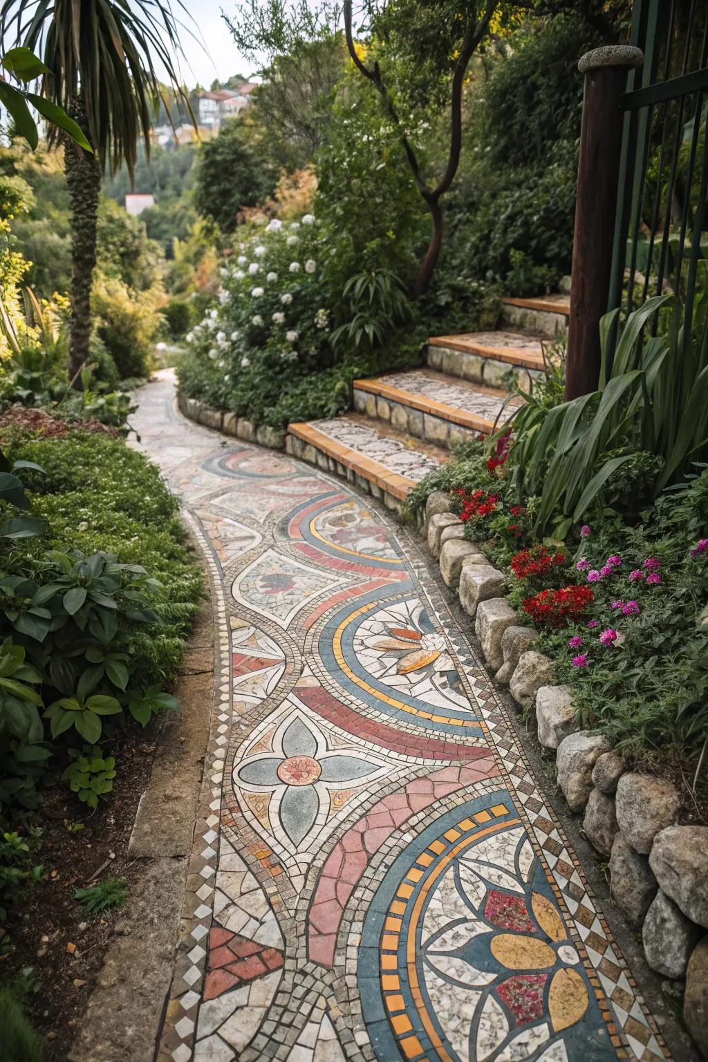An inlaid stone route delivers vibrant artistry to your outdoor area.