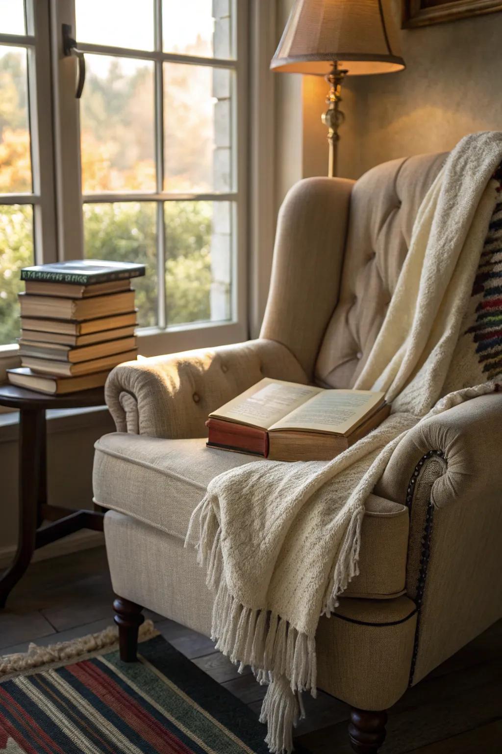 A relaxing corner perfect for reading and unwinding.