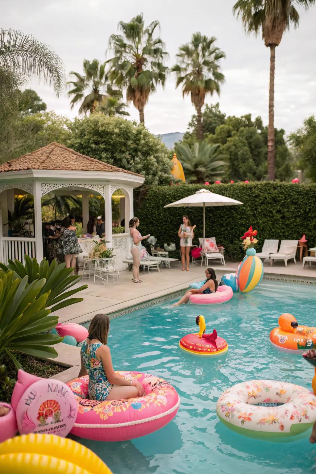 A fun nostalgic waterside bash with brilliant floatables and timeless swimwear.